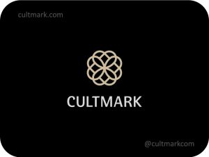 Cultmark Ornate Luxury Flower logo, minimalist gold line-art symbol featuring a complex symmetrical blossom for high-end jewelry, beauty, or hotel business identity on black background.