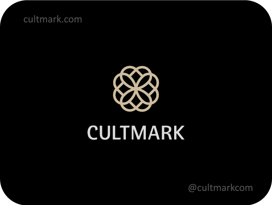 Cultmark Ornate Luxury Flower logo, minimalist gold line-art symbol featuring a complex symmetrical blossom for high-end jewelry, beauty, or hotel business identity on black background.
