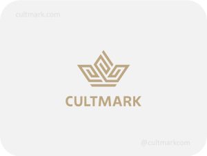 Cultmark Geometric Crown logo, minimalist gold line-art symbol of a crown for luxury fashion, real estate, or executive business identity on light background.