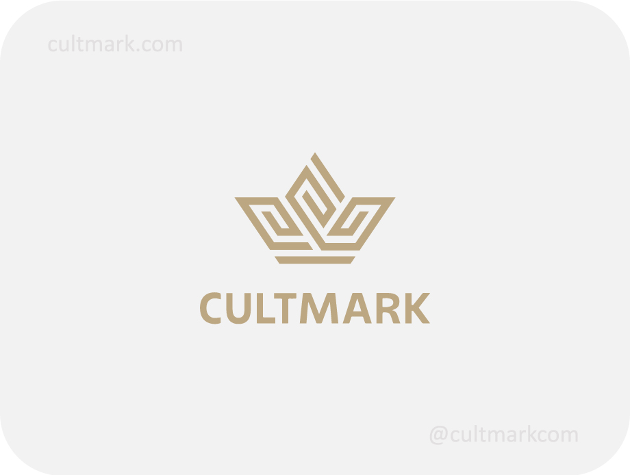 Cultmark Geometric Crown logo, minimalist gold line-art symbol of a crown for luxury fashion, real estate, or executive business identity on light background.
