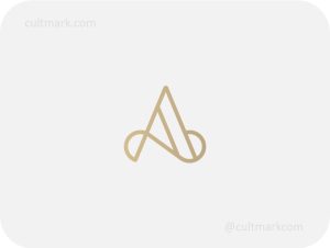 Cultmark Premium Letter A logo, minimalist gold line-art symbol featuring a letter A with infinity loops for fashion, design, or luxury business identity on light background.