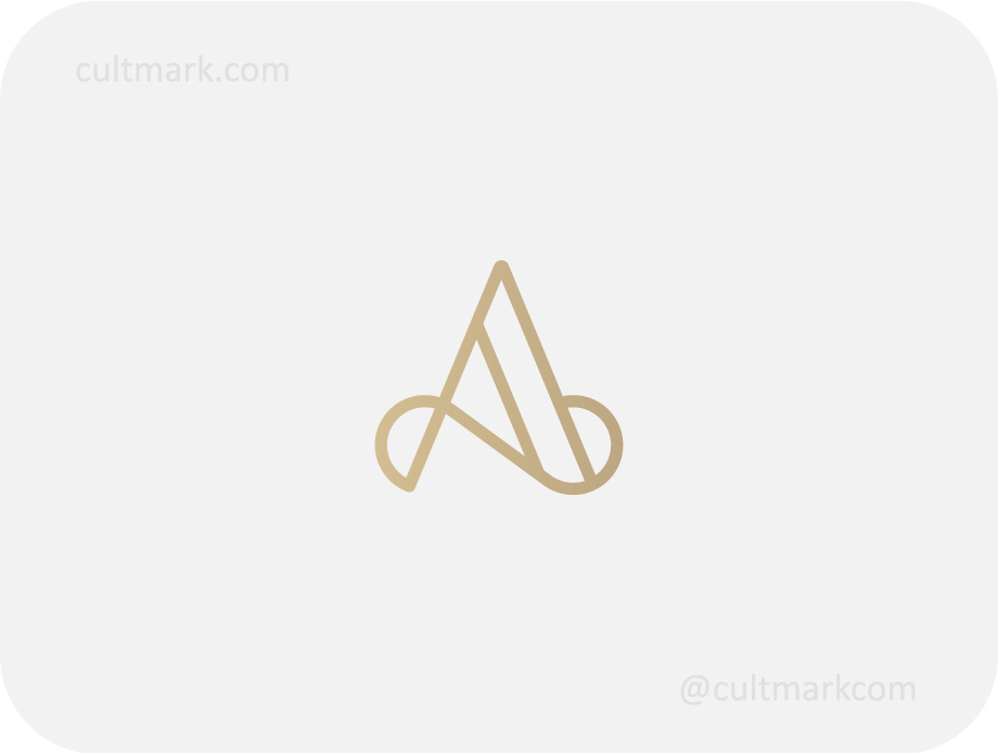 Cultmark Premium Letter A logo, minimalist gold line-art symbol featuring a letter A with infinity loops for fashion, design, or luxury business identity on light background.