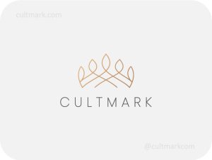 Cultmark Graceful Crown logo, minimalist gold line-art symbol featuring a crown with petal shapes for beauty, wellness, or wedding business identity on light background.