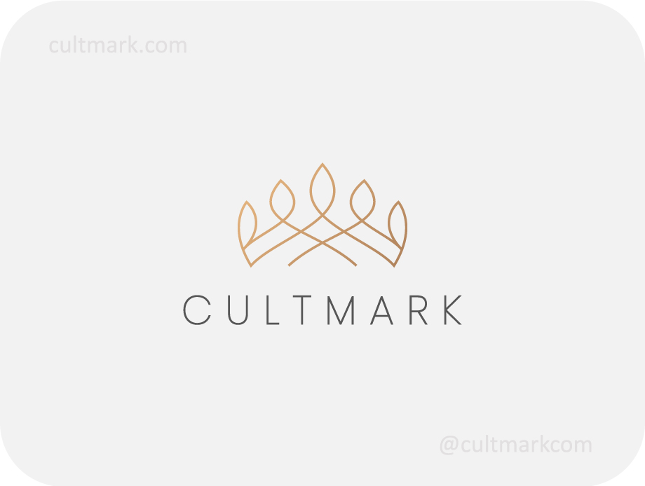 Cultmark Graceful Crown logo, minimalist gold line-art symbol featuring a crown with petal shapes for beauty, wellness, or wedding business identity on light background.