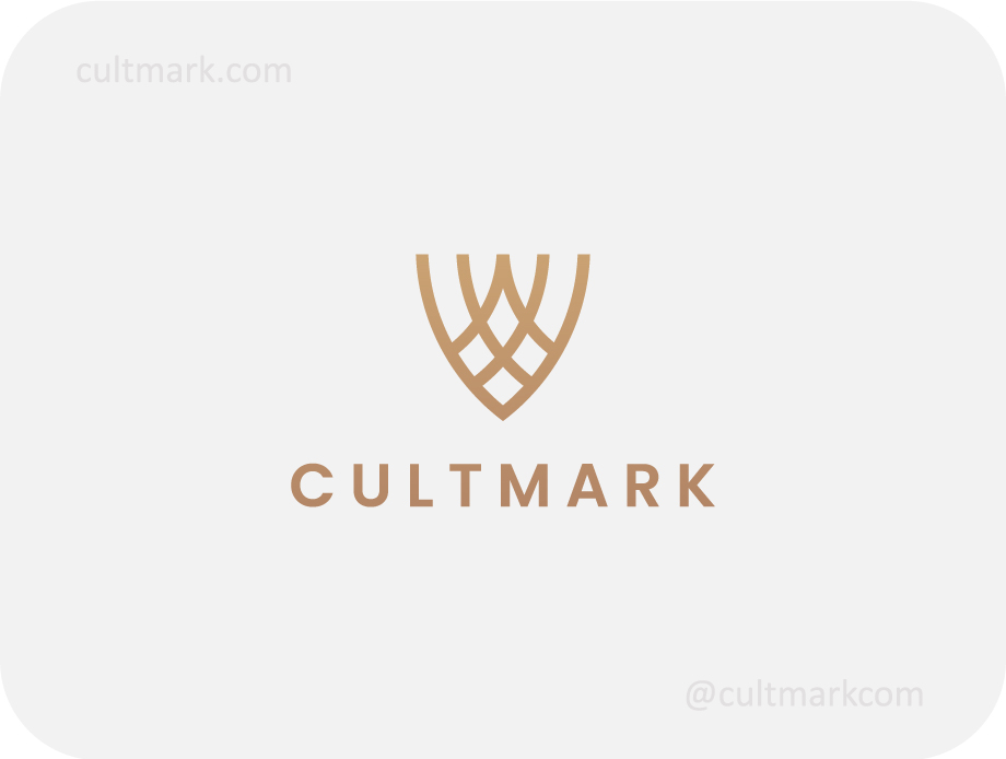 Cultmark Abstract Lines logo, minimalist gold line-art symbol of intersecting geometric shapes for consulting, luxury, or architectural business identity on light background.