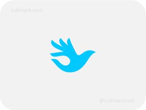 Cultmark Bird Hand Freedom logo, minimalist cyan symbol combining a flying bird silhouette and a human hand for charity, peace, or non-profit business identity on light background.