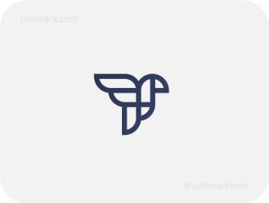 Cultmark Bird Line logo, minimalist dark blue monoline symbol of a flying bird for tech, travel, or creative business identity on light background.