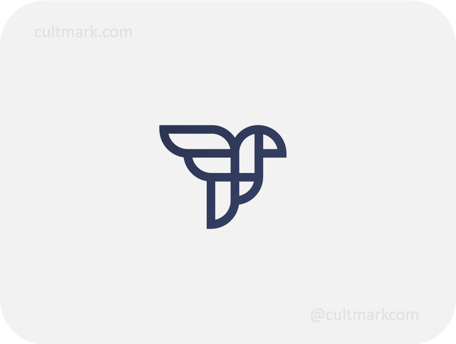 Cultmark Bird Line logo, minimalist dark blue monoline symbol of a flying bird for tech, travel, or creative business identity on light background.