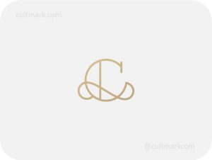 Cultmark Elegant Letter C logo, minimalist gold line-art symbol featuring a serif C with a decorative calligraphic swirl for luxury boutique, fashion, or beauty business identity on light background.
