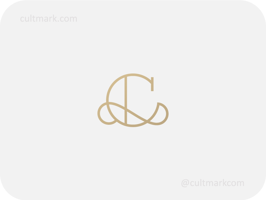 Cultmark Elegant Letter C logo, minimalist gold line-art symbol featuring a serif C with a decorative calligraphic swirl for luxury boutique, fashion, or beauty business identity on light background.