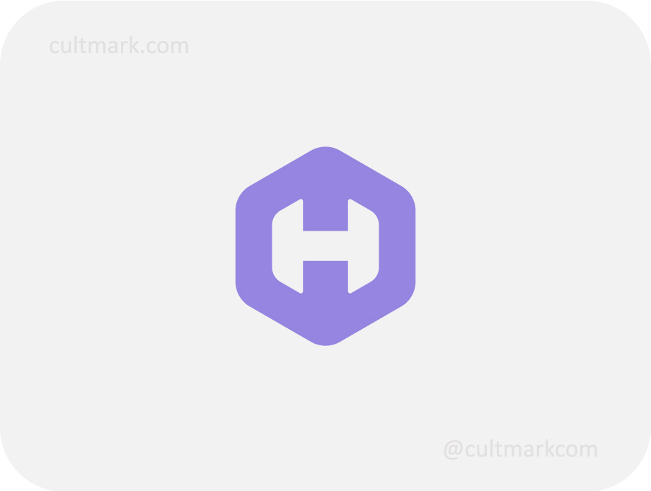 Cultmark Geometric Hexagon H logo, minimalist lavender symbol of a letter H within a hexagonal shape for tech startup, crypto, or software business identity on light background.