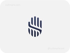 Cultmark minimalist palm logo with a dividing line, professional blue hand icon for security, consulting, and identity protection branding.