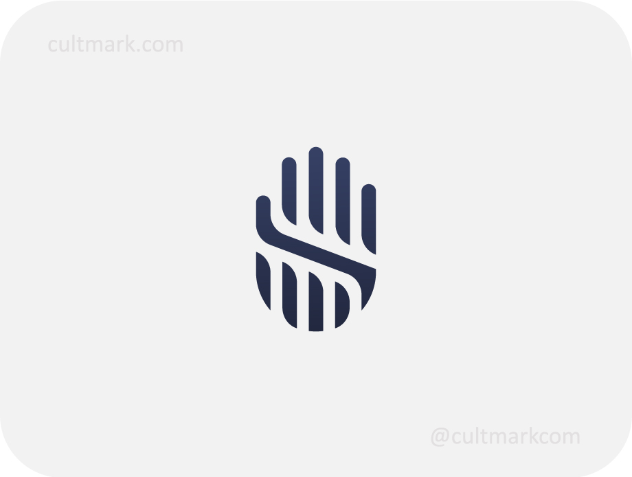 Cultmark minimalist palm logo with a dividing line, professional blue hand icon for security, consulting, and identity protection branding.