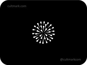 Cultmark Minimalist Firework Spark logo, white radial burst symbol for tech, marketing, or event planning business identity on black background.
