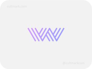 Cultmark Geometric Letter W logo, modern purple gradient vector symbol of parallel lines for tech, software, or architecture business identity on light background.