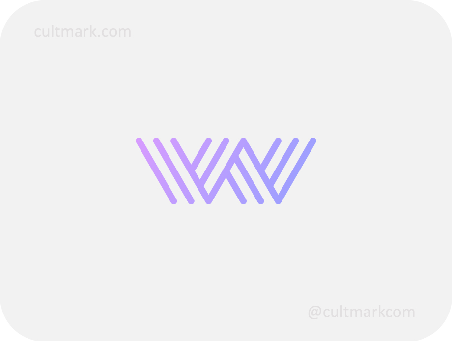Cultmark Geometric Letter W logo, modern purple gradient vector symbol of parallel lines for tech, software, or architecture business identity on light background.
