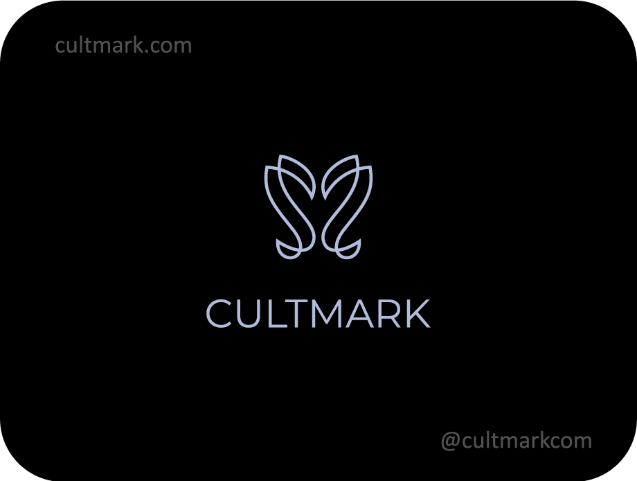 Cultmark Butterfly Flower Bloom logo, elegant silver line-art vector symbol of a butterfly and flower for beauty, wellness, or jewelry business identity on black background.