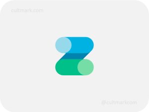 Cultmark Geometric Letter Z logo, modern blue and green gradient vector symbol of 3D cylindrical shapes for tech, logistics, or fintech business identity.