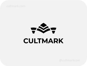 Cultmark Crown Letter M logo, minimalist black geometric vector symbol of a crown and letter M for luxury, real estate, or premium business identity on light background.