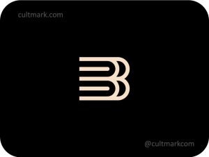 Cultmark minimalist B letter logo formed by stacked books, professional beige monogram for education, publishing, and bookstore branding.
