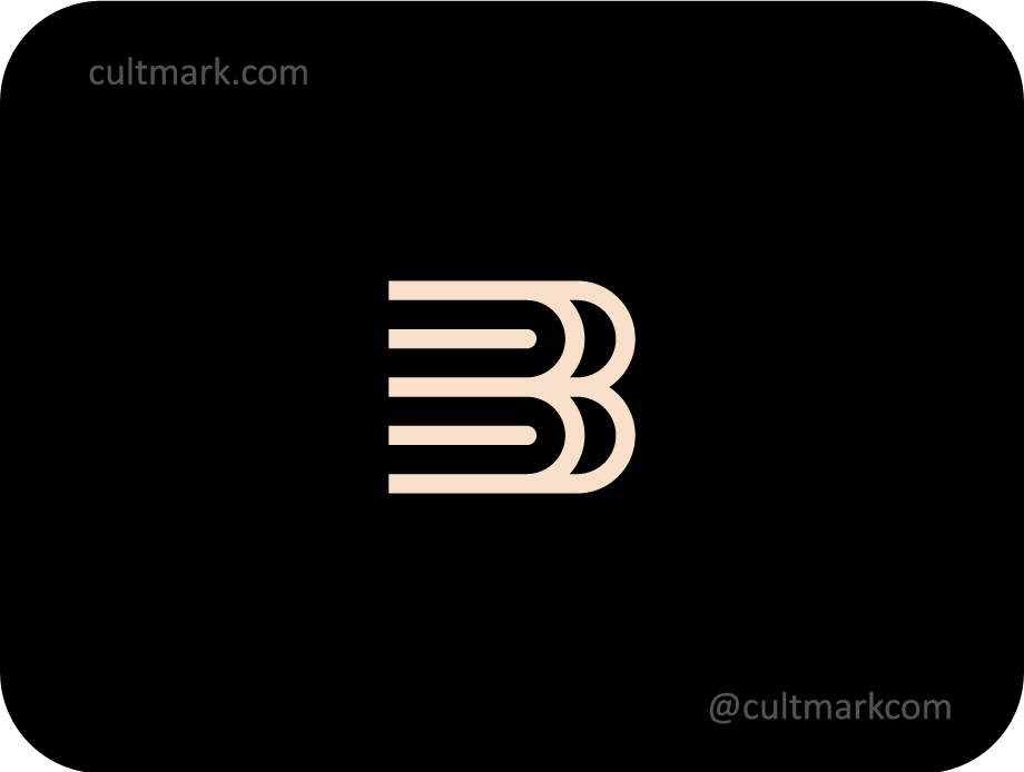 Cultmark minimalist B letter logo formed by stacked books, professional beige monogram for education, publishing, and bookstore branding.