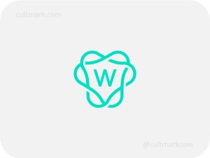 Cultmark Ornate Letter W Frame logo, modern turquoise monoline vector symbol of decorative flowing lines and letter W for premium design, boutique, or luxury business identity.