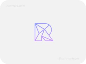 Cultmark Geometric Letter R logo, modern purple gradient monoline vector symbol of faceted lines and letter R for tech, digital, or creative business identity on light background.