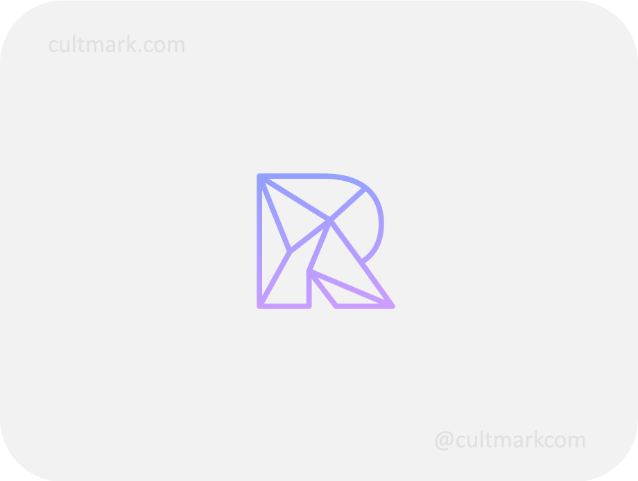 Cultmark Geometric Letter R logo, modern purple gradient monoline vector symbol of faceted lines and letter R for tech, digital, or creative business identity on light background.