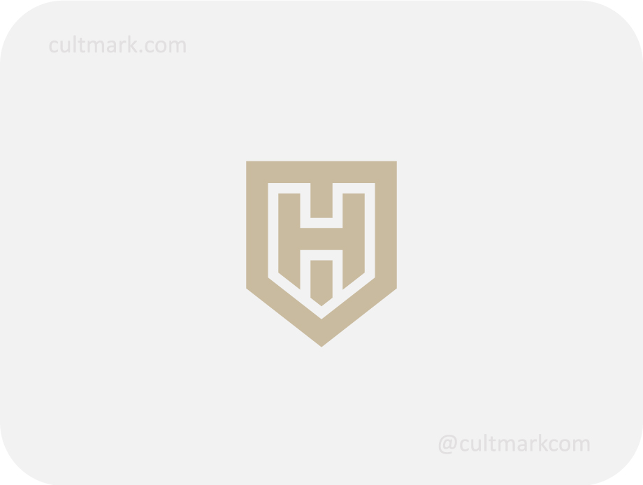 Cultmark Letter H Shield logo, modern beige vector symbol of a shield and letter H for security, construction, or law business identity on light background.