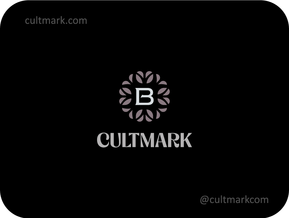 Cultmark Ornate Letter B Floral logo, elegant dusty-rose vector symbol of a flower wreath and letter B for beauty, boutique, or luxury business identity on black background.