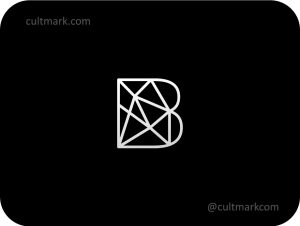 Cultmark Geometric Letter B logo, modern white monoline vector symbol of faceted lines and letter B for tech, architecture, or digital business identity on black background.