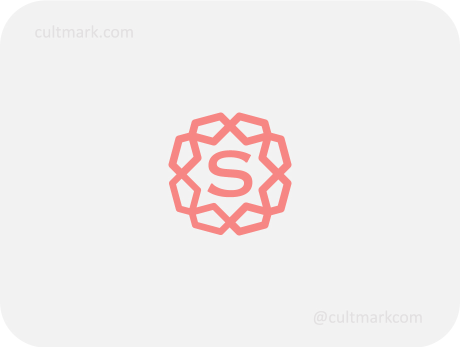 Cultmark Geometric S Ornament logo, modern pink monoline vector symbol of a star-shaped geometric frame and letter S for jewelry, boutique, or luxury business identity.