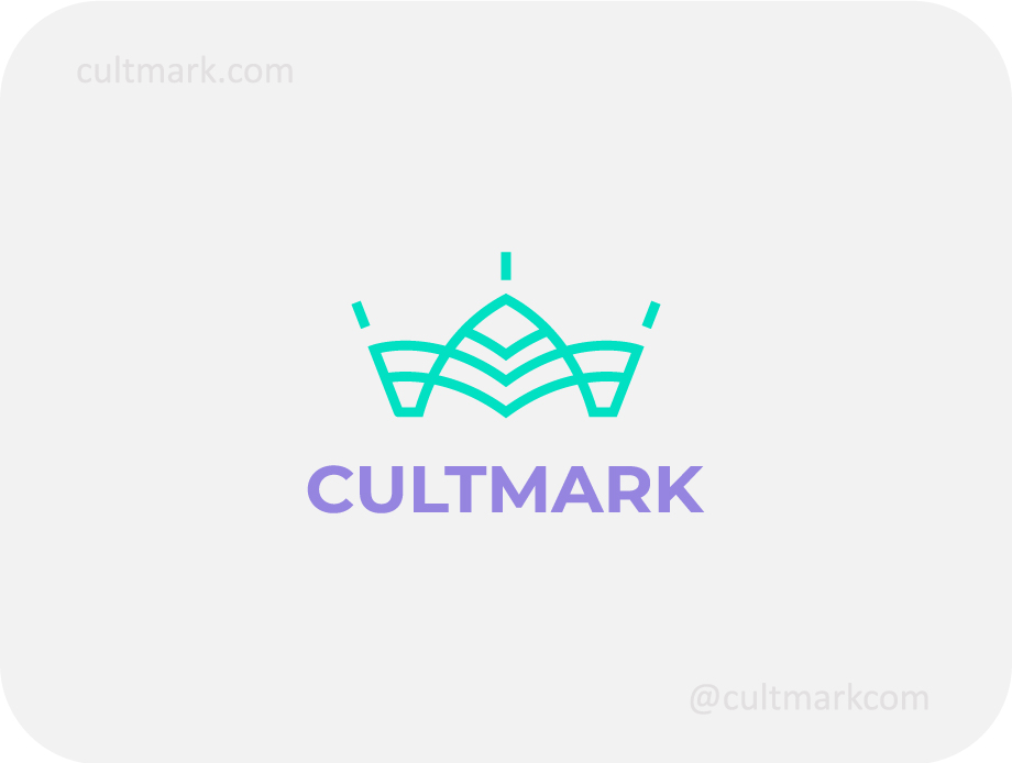 Cultmark Geometric Linear Crown logo, modern turquoise monoline vector symbol of an abstract crown for tech, beauty, or luxury business identity on light background.