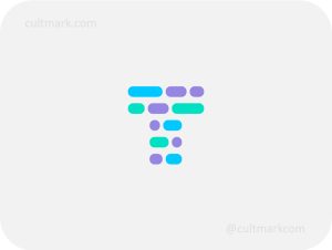 Cultmark Digital Letter T logo, modern colorful vector symbol of a modular letter T for IT, software, or data science business identity on light background.