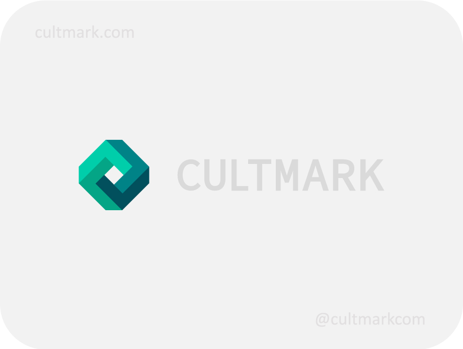 Cultmark Geometric Infinite Square logo, modern emerald gradient vector symbol of an interlocking rhombus for tech, finance, or architecture business identity on light background.