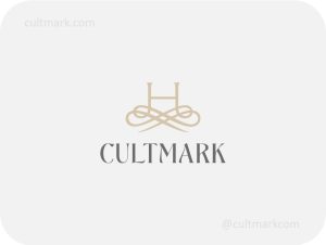 Cultmark Letter H Calligraphy logo, luxury beige vector symbol with flourishes for wedding planner, jewelry boutique, or skincare business identity on light background.