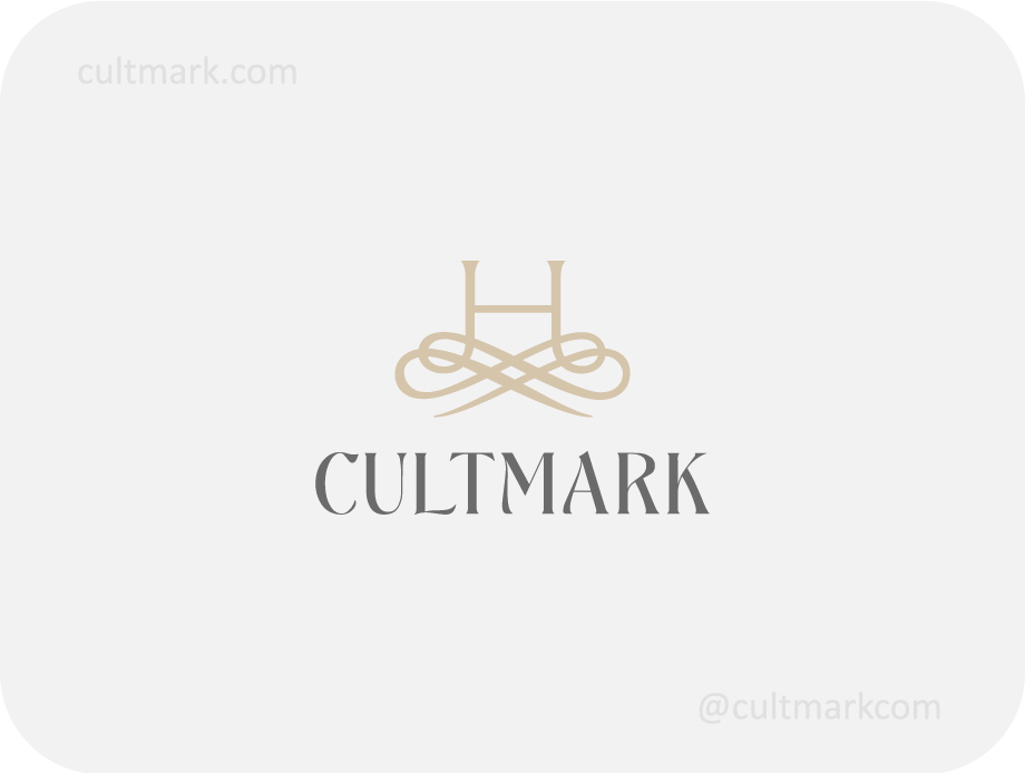 Cultmark Letter H Calligraphy logo, luxury beige vector symbol with flourishes for wedding planner, jewelry boutique, or skincare business identity on light background.