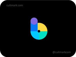 Cultmark Modern Geometric Letter B logo, colorful vector symbol made of circles for digital startup, creative agency, or fintech business identity on black background.