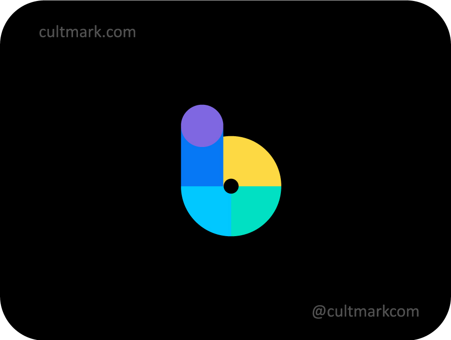 Cultmark Modern Geometric Letter B logo, colorful vector symbol made of circles for digital startup, creative agency, or fintech business identity on black background.