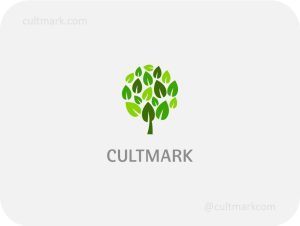 Cultmark Eco Leaves Tree logo, vibrant green vector symbol of a leafy tree for environment, wellness, or organic business identity on light background.