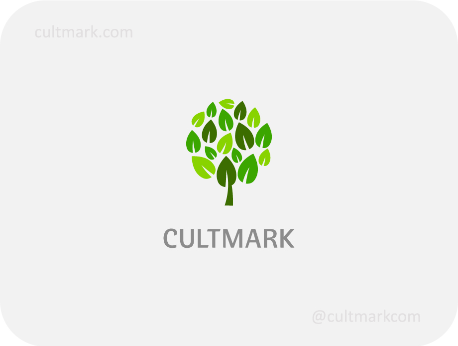 Cultmark Eco Leaves Tree logo, vibrant green vector symbol of a leafy tree for environment, wellness, or organic business identity on light background.