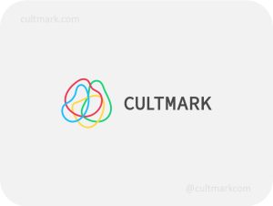 Cultmark Abstract Colorful logo, vibrant multi-color vector symbol of intertwined fluid lines for creative agency, education, or tech business identity on light background.