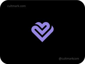 Cultmark minimalist violet heart logo with interlaced lines, professional infinity heart icon for lifestyle, wellness, and beauty branding.