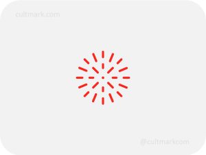 Cultmark minimalist red firework sun logo burst, professional dynamic icon for creative agencies, tech startups, and event planners branding.