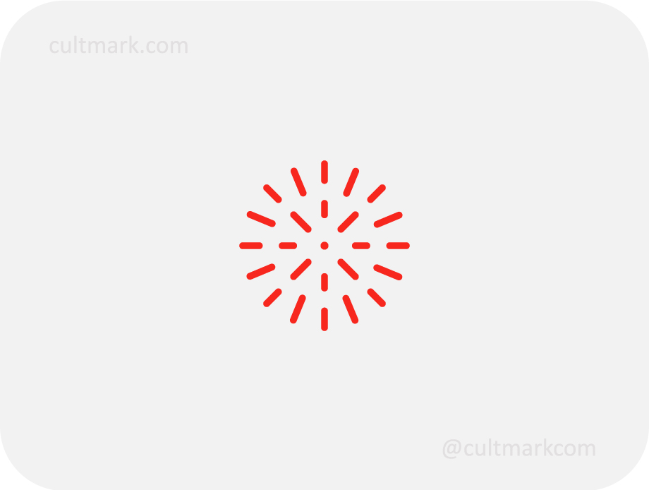 Cultmark minimalist red firework sun logo burst, professional dynamic icon for creative agencies, tech startups, and event planners branding.
