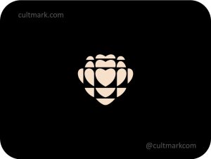 Cultmark Geometric Heart logo, elegant beige vector symbol of layered hearts for luxury wellness, jewelry, or boutique business identity on black background.