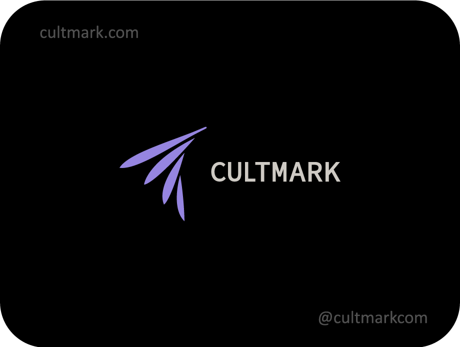 Cultmark Abstract Bird logo, violet minimalist vector symbol of a hummingbird and sail representing flight and agility for travel or creative business identity.