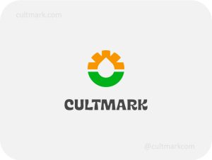 Cultmark Eco Drop Sun logo, stylized vector symbol with a central white drop, green earth, and orange sun representing natural harmony and sustainability.