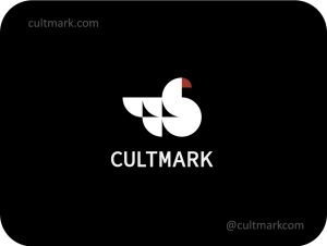 Cultmark Geometric Swan logo, white vector symbol made of geometric shapes representing grace and luxury for fashion or hospitality business identity.