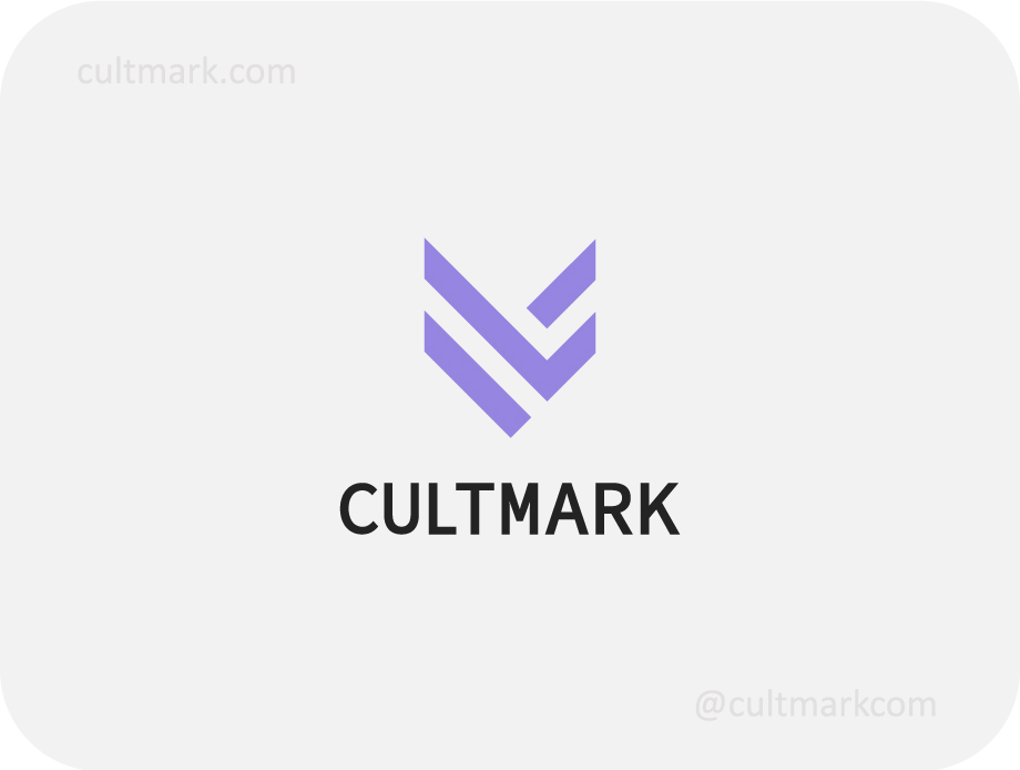 Cultmark Geometric Bird logo, lavender vector symbol made of chevron shapes representing modular architecture and digital transformation for tech business identity.